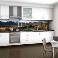 Panele ścienne do kuchni z grafiką przedstawiającą góry.